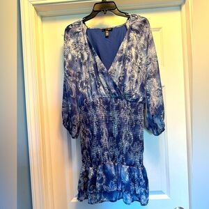 NWT Aqua Blue/Metallic Ruffled Lightweight Mini Dress